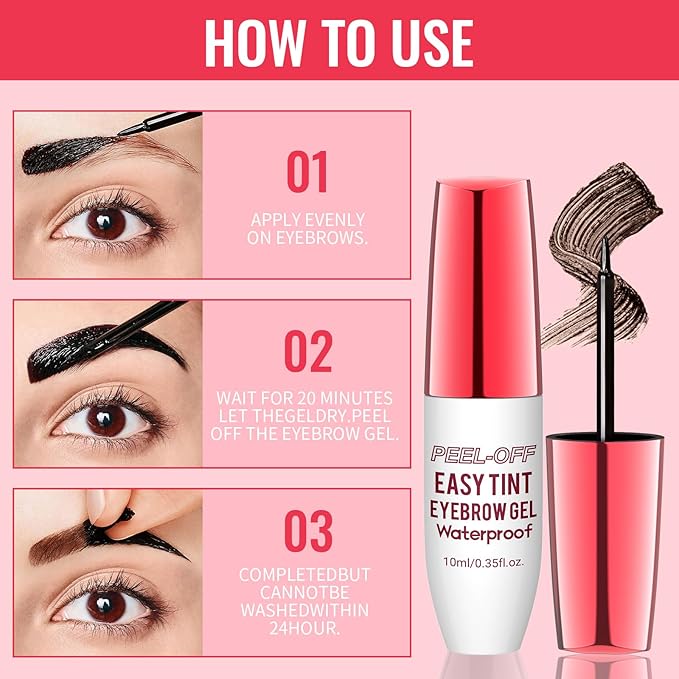 Peel Off Eyebrow Gel Kit,3PCS Easy Tattoo Brow Peel Off Gel for Women,Waterproof,Sweatproof,Natural Brows Color,For Fuller & Defined Looking Brows,DIY at Home(Brown+Darkbrown+Balck)