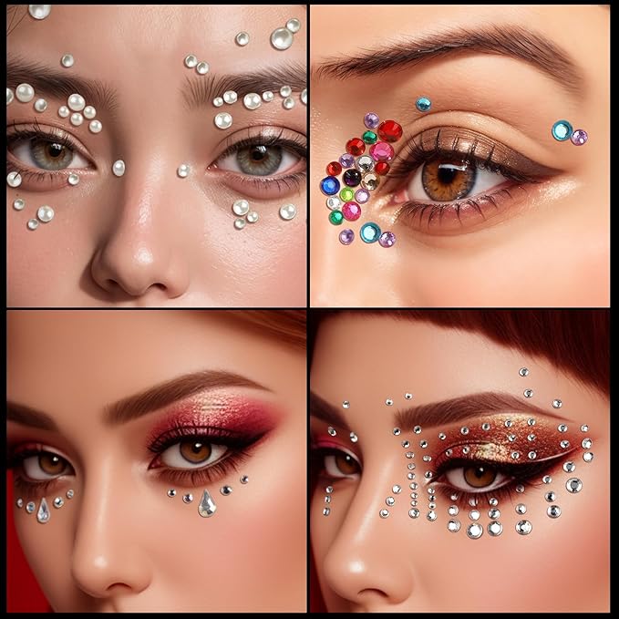 Teenitor Face Gems Self Adhesive Face Gems and Pearls for Makeup, Festival Jewels for Halloween Rave Accessories Hair Gems, Rhinestone Stickers for Face, Eye, Makeup, Body