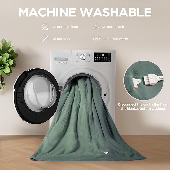 Heated Blanket Full Size - Single Controllers Electric Blanket Full with 9 Heat Settings & 10 Hour Auto Off,Overheat Protection,Machine Washable 72"x84"(Lake Green)