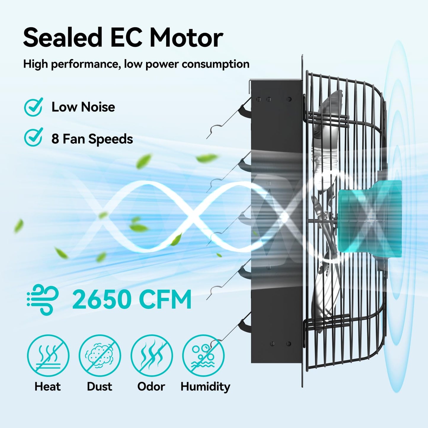Addlon 16 Inch Shutter Exhaust Fan Wall Mounted With Ec Motors And Remote Control, Timer, 8 Speeds, 2650Cfm, Low Noise, Easy To