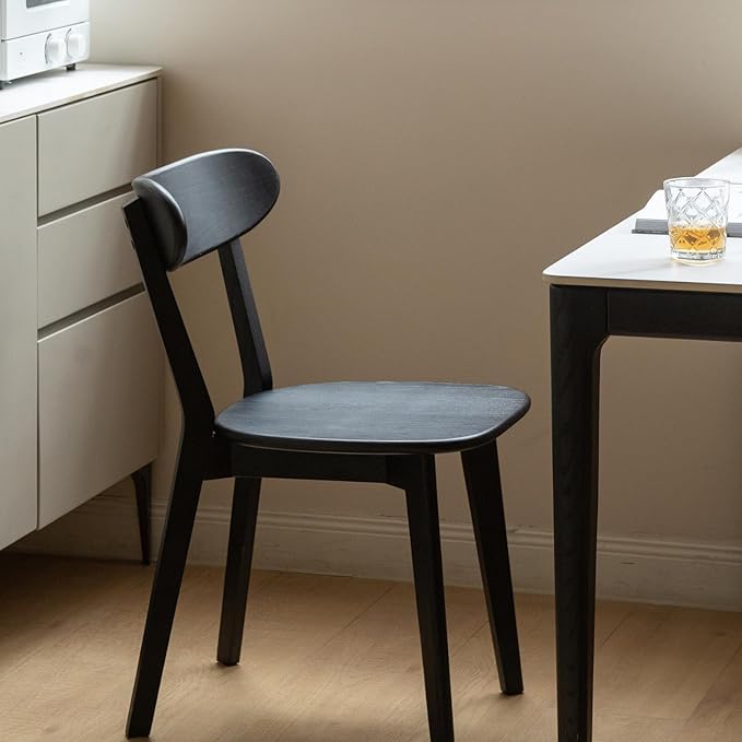 Hymus 100% Solid Oak Wood Dining Room Chairs - Practical Kitchen Chairs for Dining Room, Kitchen, Living Room (2, Black)