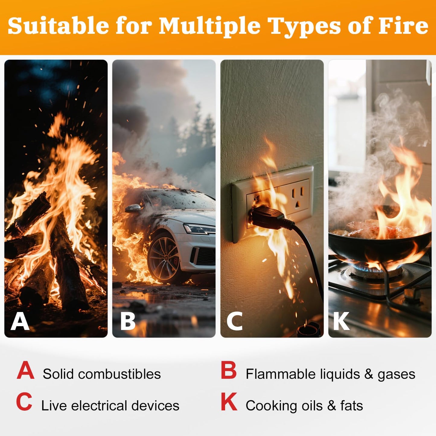 Fire Extinguisher for Home and Vehicle - Mondoshop 4-Pack Water-Based Portable Fire Extinguisher with Mount for A, B, C, K Fire, Suitable for Vehicle, Kitchen, Home, Car, Boat, Camping, Business