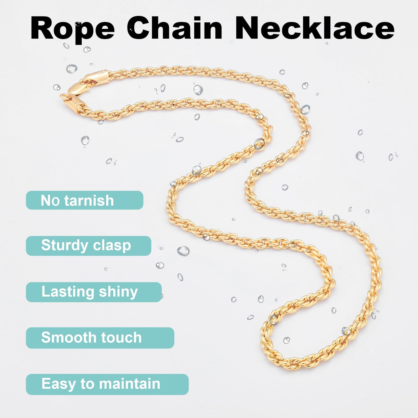 Waitsoul 925 Sterling Silver Rope Chain Lobster Clasp 2mm Gold Plated Chain Necklace for Men Women Necklace Chain 26 Inch