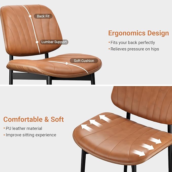 YaFiti Dining Chairs Set of 4, Dining Room and Kitchen Chairs, Mid Century Modern Accent Chair, Upholstered PU Leather Chairs for Vanity with Walnut Bentwood and Metal Legs, Light Tan