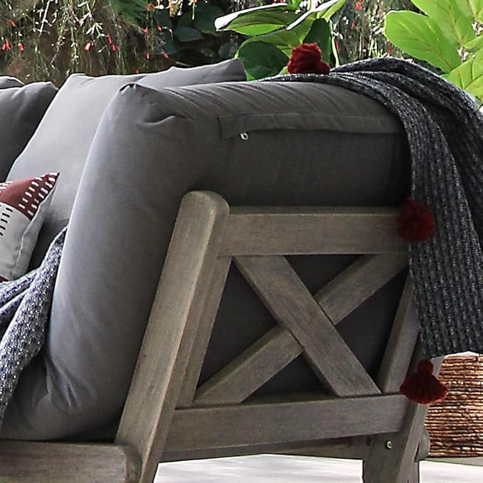 Cambridge Casual West Lake Mahogany Outdoor Convertible Sofa Daybed, Weathered Gray/Gray Cushion