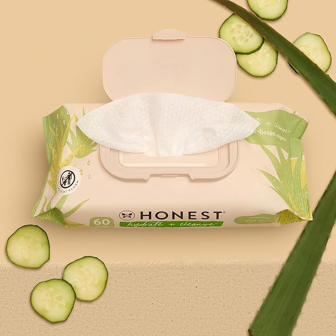 The Honest Company Hydrate and Cleanse Naturally Scented Wipes Cleansing Multi-Tasking 99% Water Plant Based Hypoallergenic Aloe Cucumber 240 Count