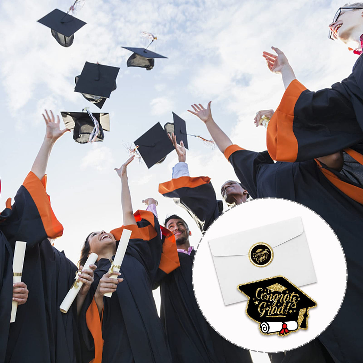 REWIDPARTY Graduation Hat and Diploma Shaped Fill-in Invitations with Envelopes & Stickers（Set of 15） Black Gold Graduation Invites Cards Grad Celebration Party Supplies for High School or College