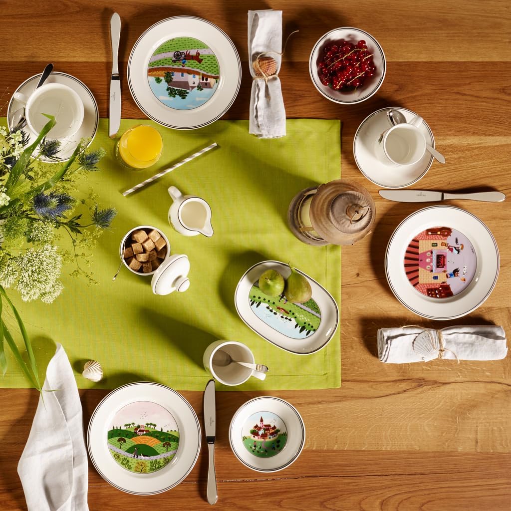 Villeroy & Boch Design Naif Rim Soup #6-Hunter & Dog, 9 in, Premium Porcelain, White/Colorful