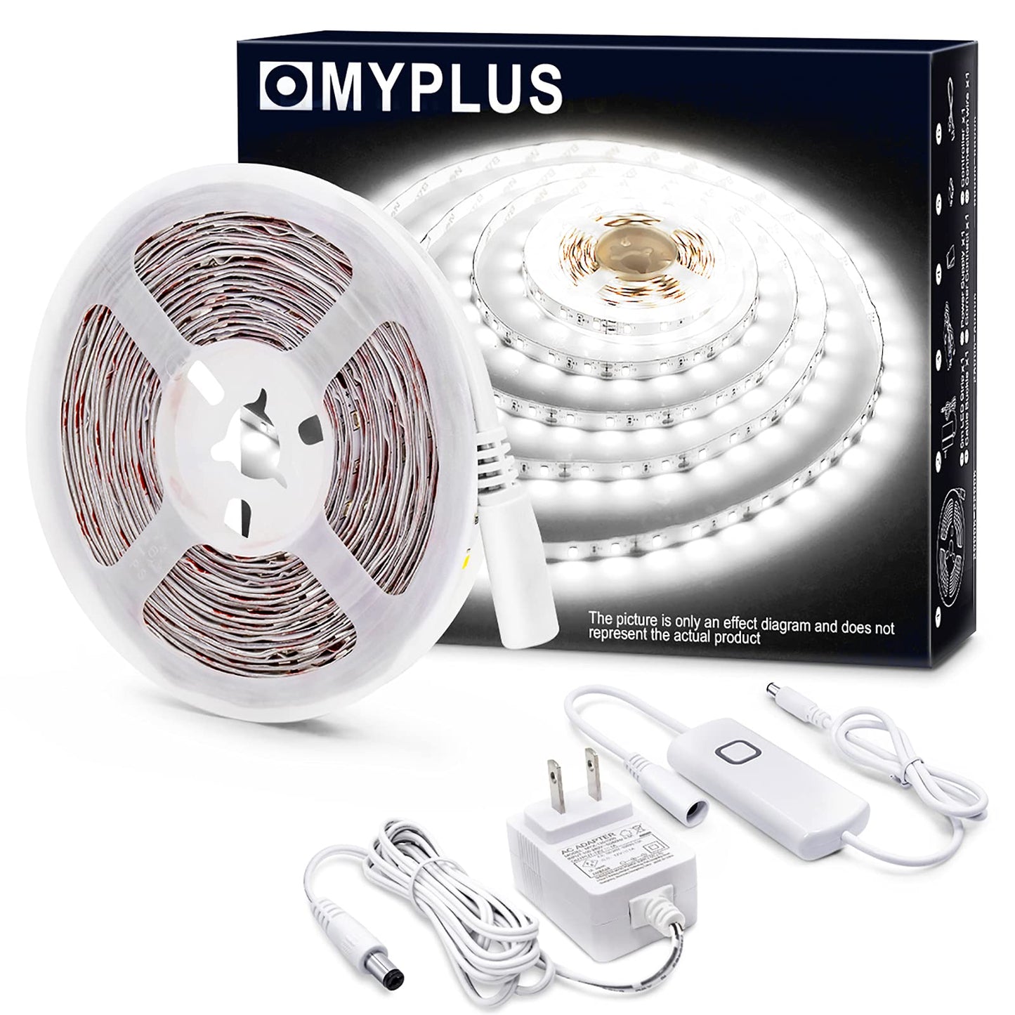 MYPLUS LED Strip Lights White, 16.4ft Daylight White 6000K LED Tape Lights with Dimmable 700 Lumen and 300 LEDs Bright Flexible Led Light Strip for Vanity Mirror,Under Cabinet,Kitchen,Bedroom