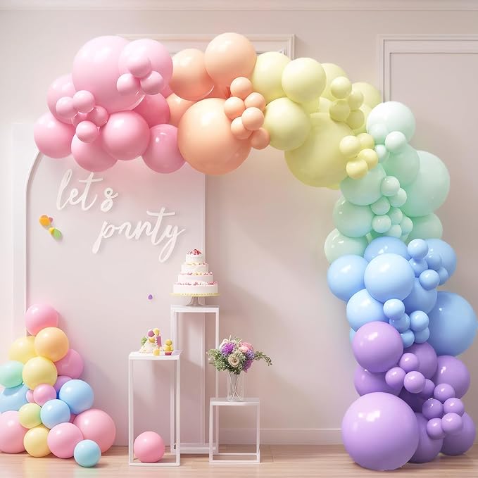 HOUSE OF PARTY 140PCS Pastel Rainbow Balloon Arch Garland Kit - Balloon Arch Kit-Birthday Balloons, Globos para Decoracion...