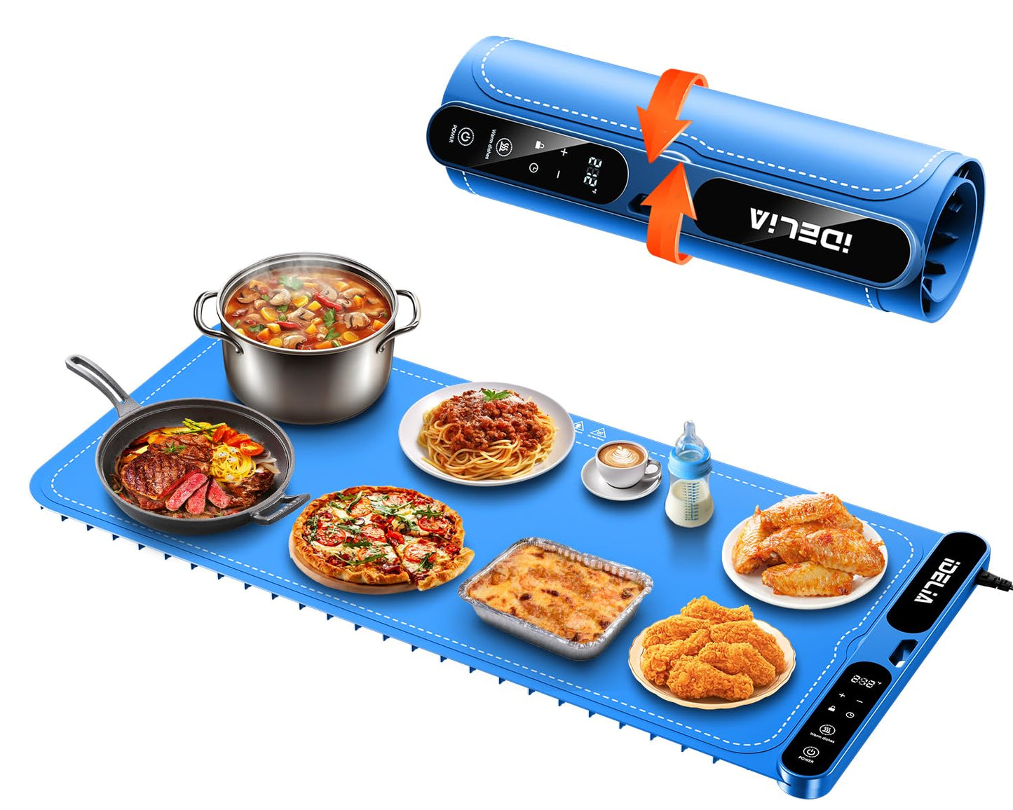 Food Warming Mat Electric Heating - Portable Silicone Warming Tray with 7 Temperature Settings and 8 Hours Timer for Party Buffet Home Travel Kitchen (31.5"x15",Bule)