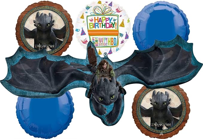 Anagram Hiccup and Toothless Birthday Party Supplies 6 pc Balloon Bouquet Decorations