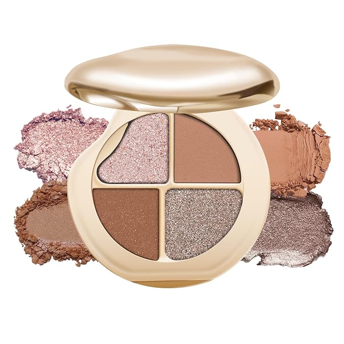 KYDA 4 Colors Eyeshadow Palette, Neutral Brown Matte Eyeshadow, Pearl Metallic Glitter Mini Makeup Palette, High Pigmented Eyes Shadow for Old Women, Orange Brown