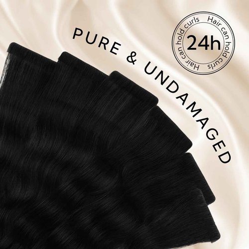 HOTBANANA Invisi Edge Tape in Hair Extensions Human Hair, 20inch 50g 20pcs Jet Black Invisible Tape in Extensions Straight Seamless Real Remy Hair Injected