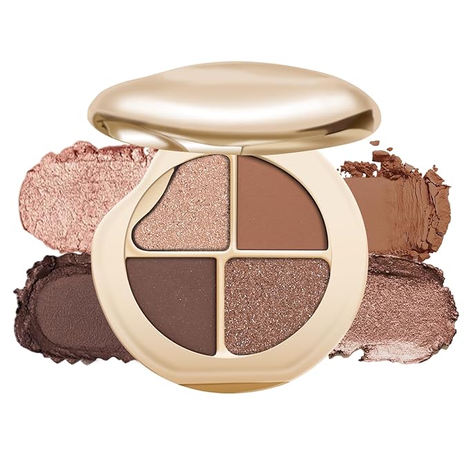 KYDA 4 Colors Eyeshadow Palette, Neutral Brown Matte Eyeshadow, Pearl Metallic Glitter Mini Makeup Palette, High Pigmented Eyes Shadow for Old Women, Light Brown