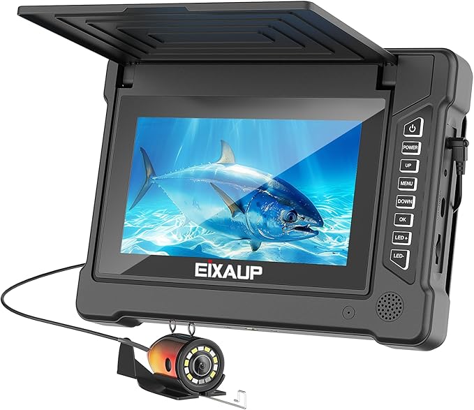 EIXAUP Underwater Fishing Camera, 7 inch HD IPS Monitor 1200TVL IP68 Wateproof Camera with 6 Pcs LED Lights + 6 Pcs IR Inf...