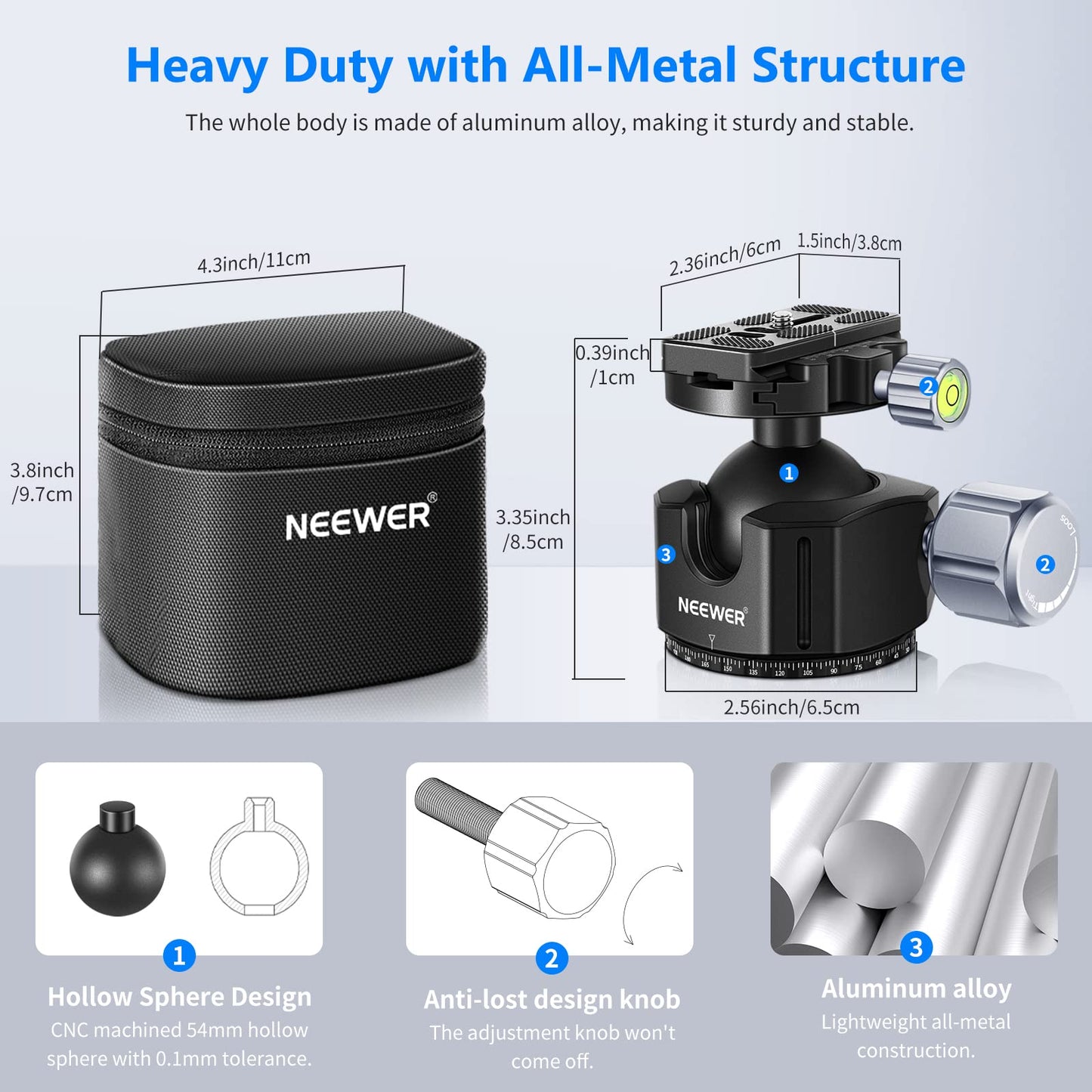 Neewer Low Profile Dslr Camera Tripod Ball Head, 44Mm All Metal Panoramic Camera Mount Tripod Head With 1/4    Quick Release Pla
