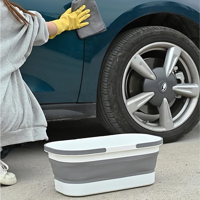 14L(3.7 Gallon) Collapsible Plastic Bucket with Wheels for House Cleaning, Multi-Purpose Rectangular Handy Basket for Cleaning Mop, Camping, RV (14L-Blue)