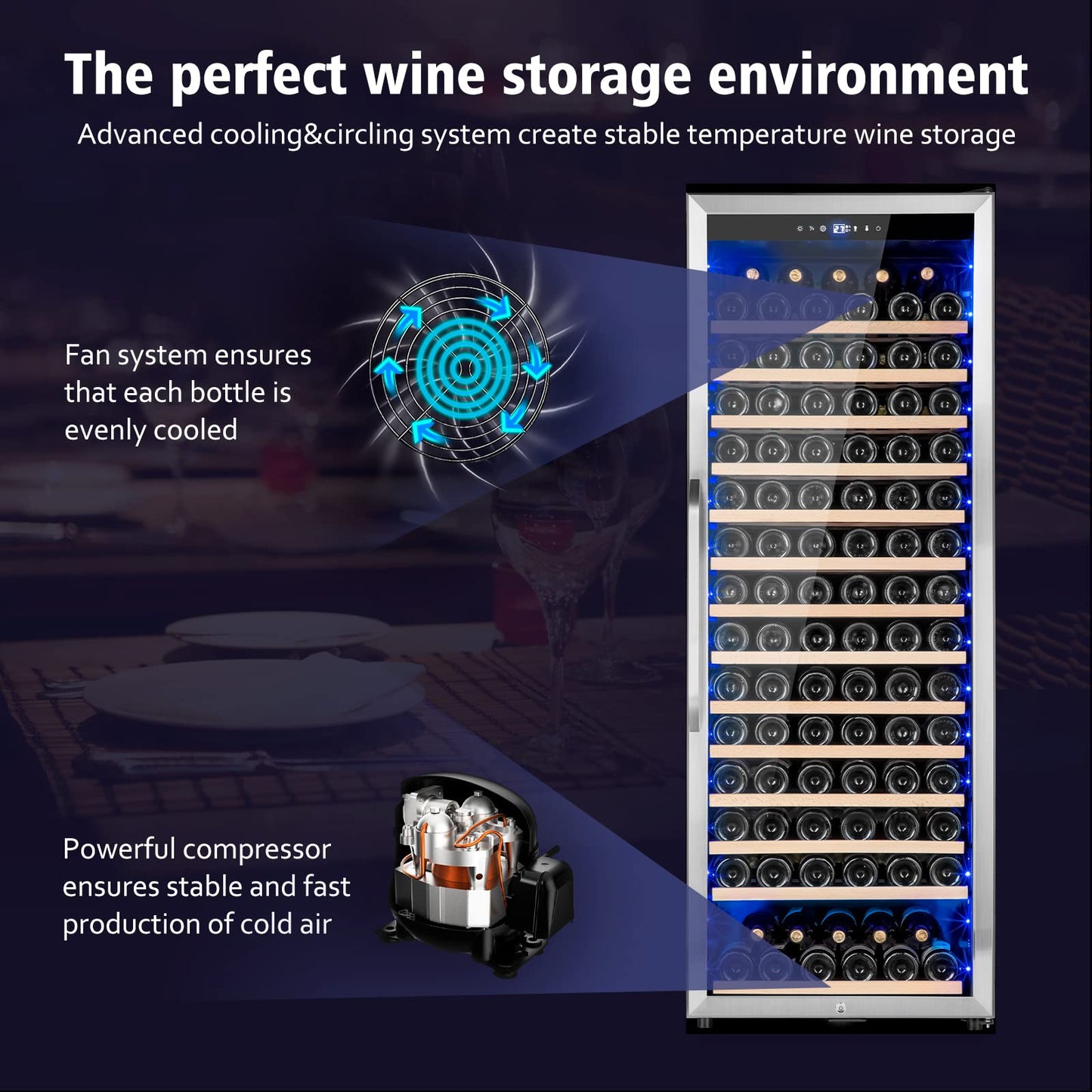 Velivi Wine Cooler Refrigerator, 179 Bottles Professional Wine Fridge with Powerful Compressor,Quiet Operation and Elegant Design for Wine Lovers