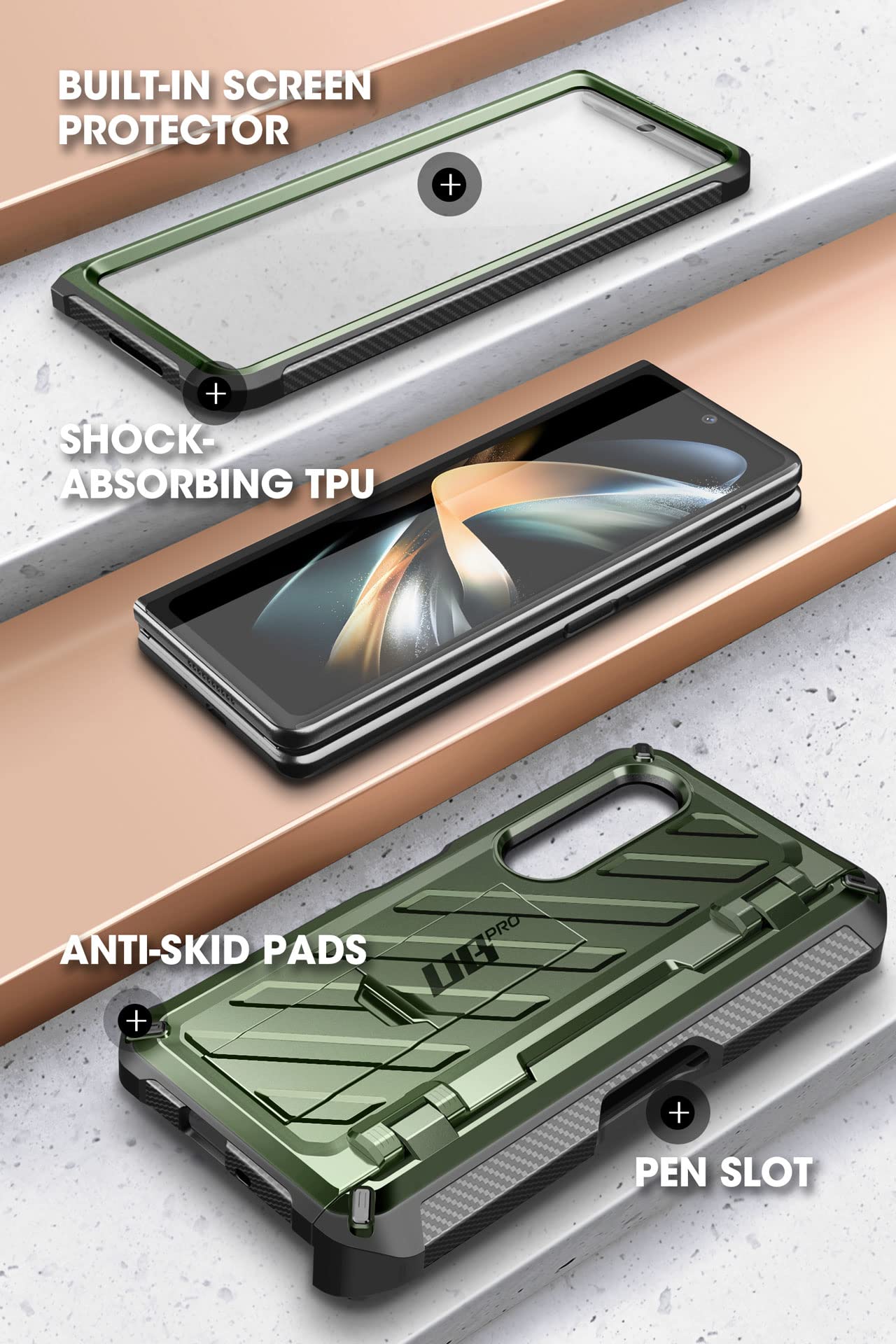 Supcase For Galaxy Z Fold 4 Case With S Pen Holder (Unicorn Beetle Pro), [Built-In Screen Protector & Stand] [Military-Grade Pro