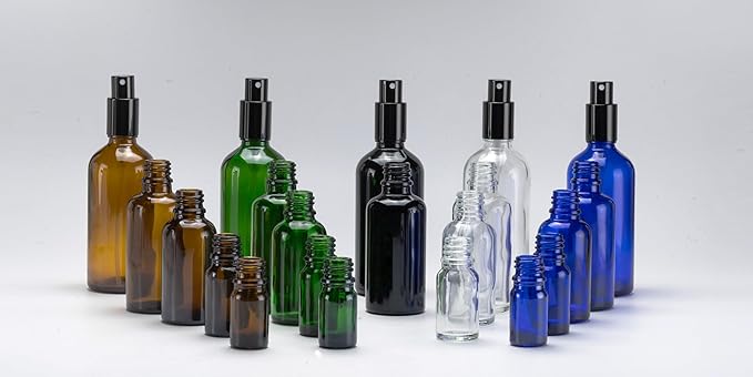 YIZHAO Blue Glass Spray Bottles 4oz, with Small Fine Mist Spray, Metal Cap, Refillable for Essential Oil,Travel,Cleaning,Perfume,Aromatherapy,Makeup – 9 Pcs