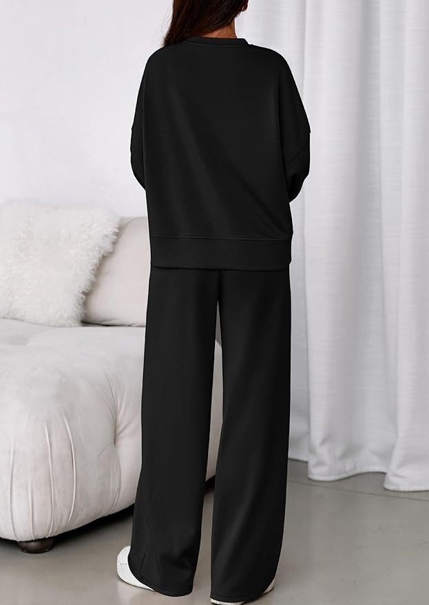 PRETTYGARDEN 2 Piece Sets For Women Fall Trendy Long Sleeve Sweatshirt Wide Leg Pants Loungewear Set Matching Sweatsuit