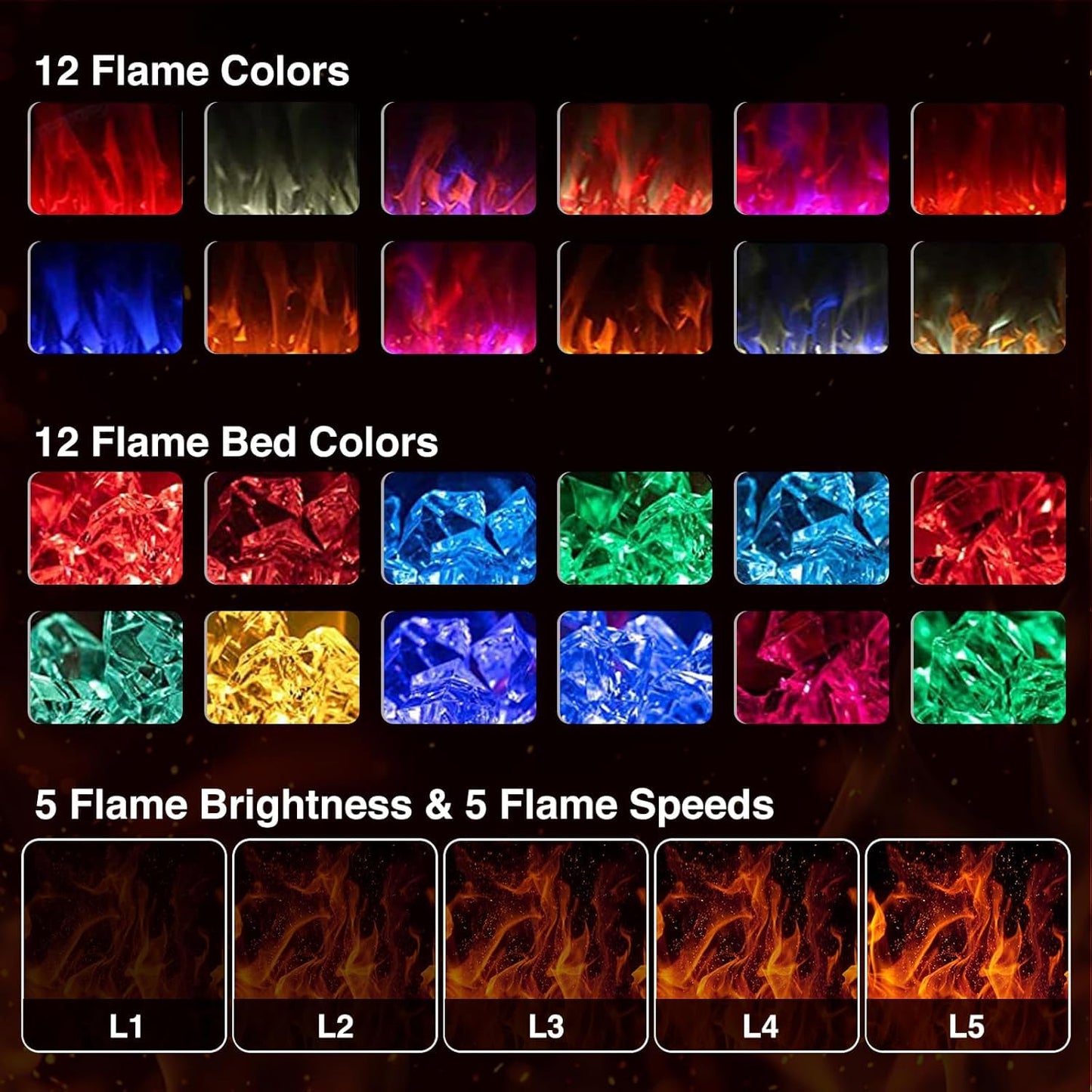 ZAFRO 42" Electric Fireplace with Remote Ultra-Thin & Quiet Wall-Mounted Recessed Heater, Adjustable 12-Color Flame, Brightness & Speed
