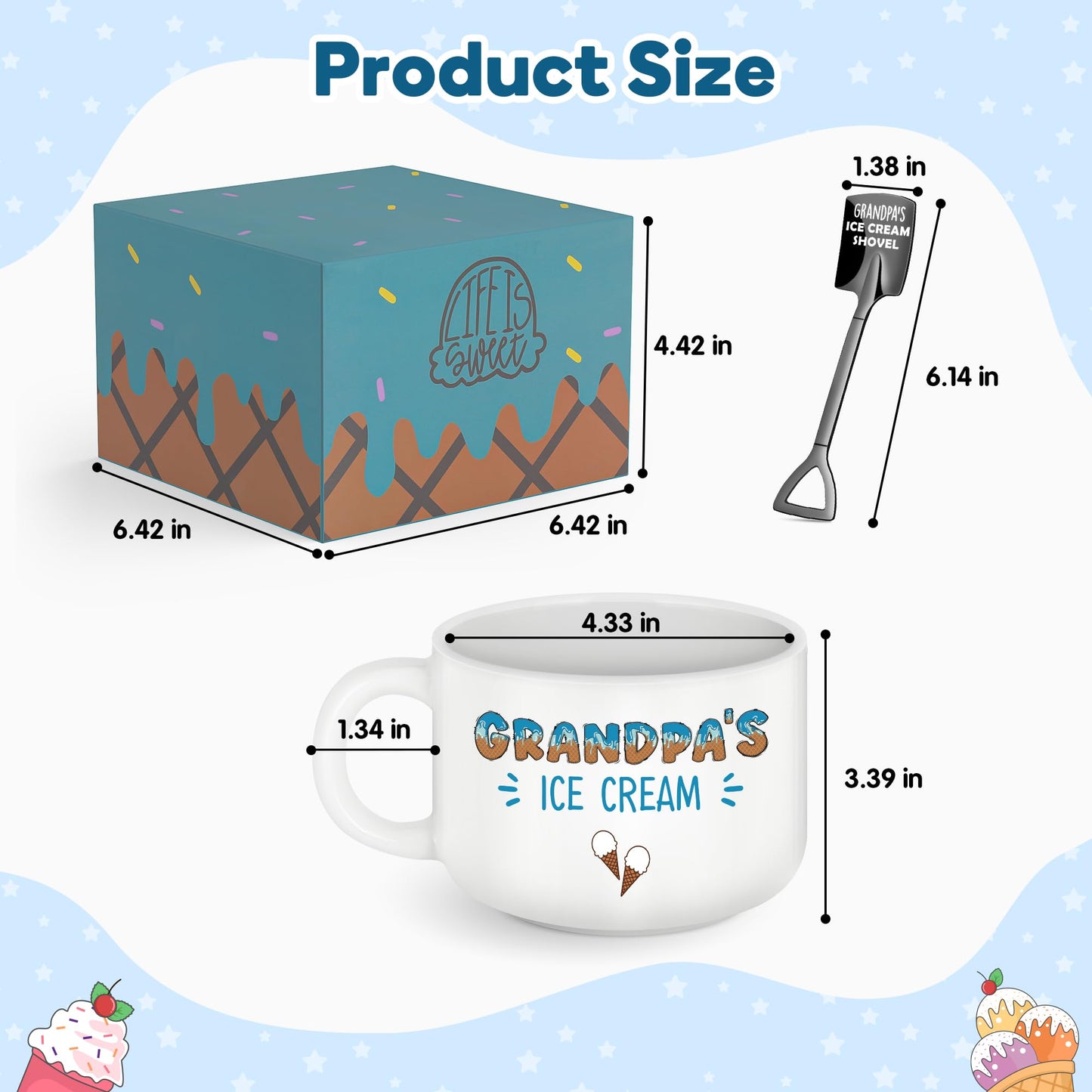 Grandpa Christmas Birthday Gifts,Best Grandpa Ever Gifts from Grandkids,Great Xmas Present for Grandfather Grandparents Papa from Granddaughter Grandson,Funny Ice Cream Bowl with Shovel Spoon Set Gift