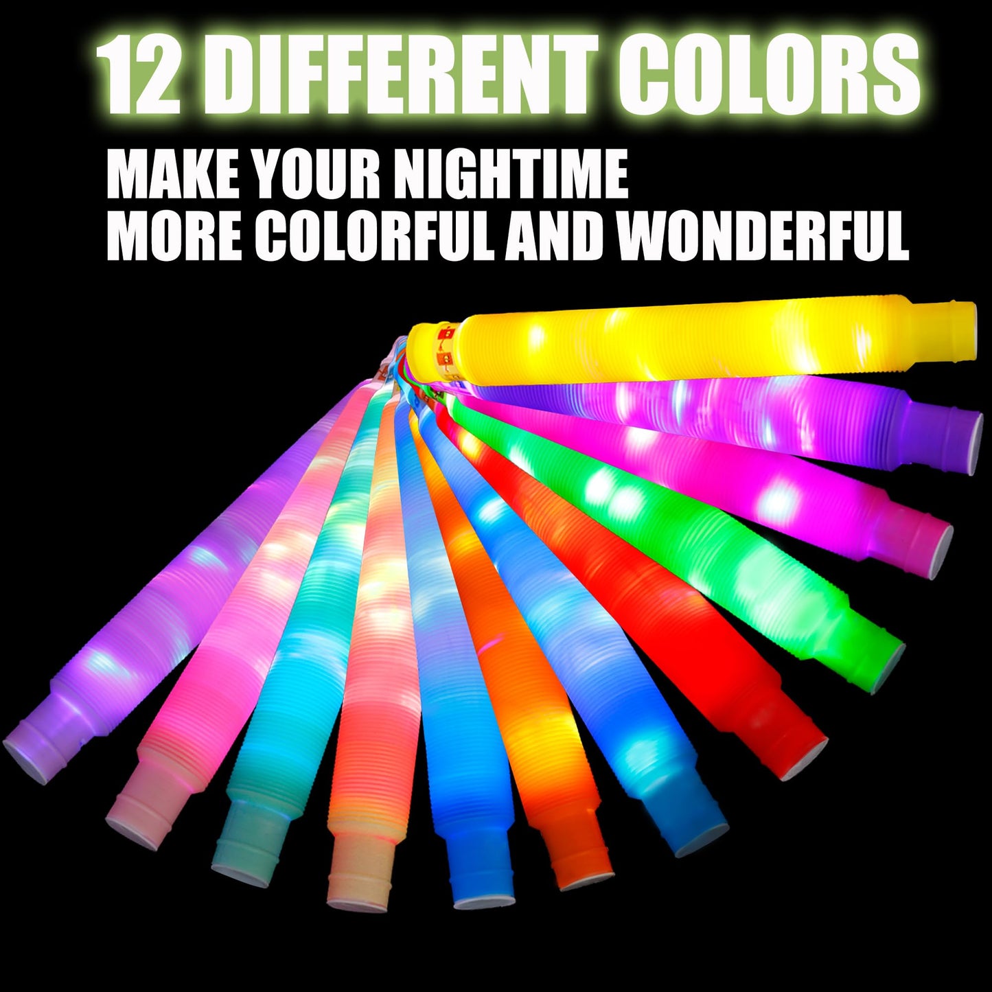 UrChoice Glow Sticks Party Favors for Kids, 25 PCS-LED Pop Tubes Neon Necklaces Bracelets, Glow in the Dark Party Pack, Light up Camping Toys for Toddlers, Imaginative Play ,Hours of Fun for Kids