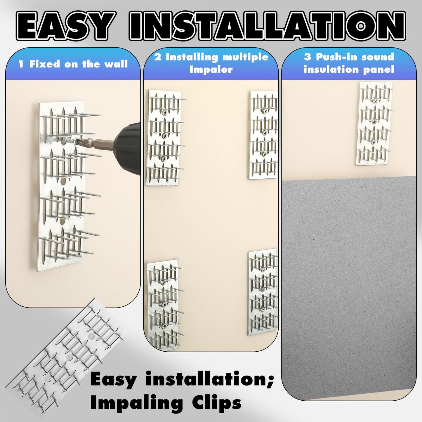 Blulu 50 Pcs Push-On Impaler Wall Mounting Clips Surface Mount Impaler Clips, Acoustic Panels Galvanized Steel Quick Installatio