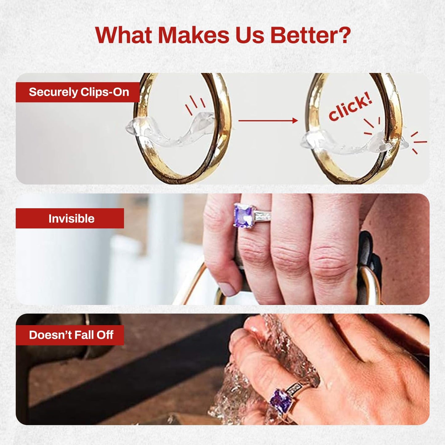 Chrome Cherry Ringo, Invisible Ring Size Adjuster for Loose Rings with 6 Sizes, Clear Ring Band Sizer Guard with the Care Pack,