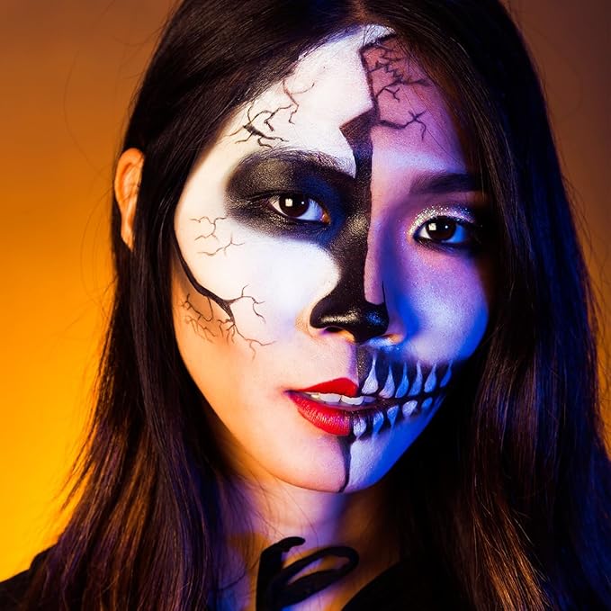 Bowitzki 30g Professional Face Paint Body Paint Water Based Face painting Makeup Safe for Kids and Adults Split Cake Single Color (Black+White)