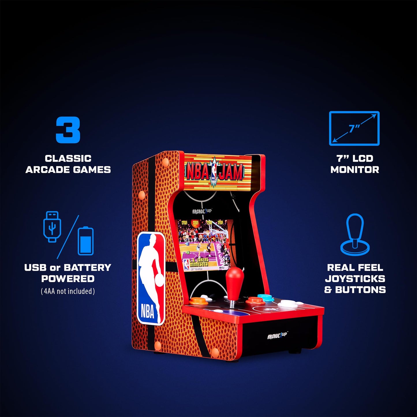 Arcade1Up NBA JAM Countercade Arcade Machine with NBA JAM TE and NBA Hang Time, 7" LCD Screen, Light-Up Marquee and Real-Feel Arcade Controls