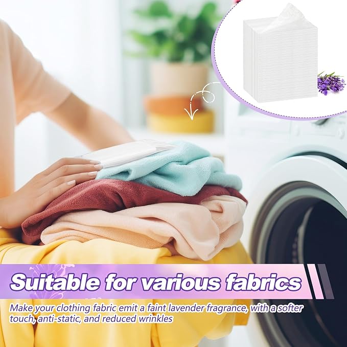 600 Count Dryer Sheets Bulk Fabric Softener Lavender Scent Dryer Sheets Naturally Softens and Removes Static Cling, Ideal for Large Households, Sensitive Skin