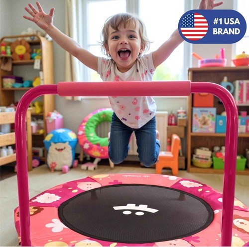 Happin® 36’’ Indoor Trampoline for Kids Ages 2-6, Foldable Mini Rebounder for Indoor & Outdoor Play with Adjustable Handle Bar and Ultra Safe Padding, Perfect Toddler Gift for Boys & Girls
