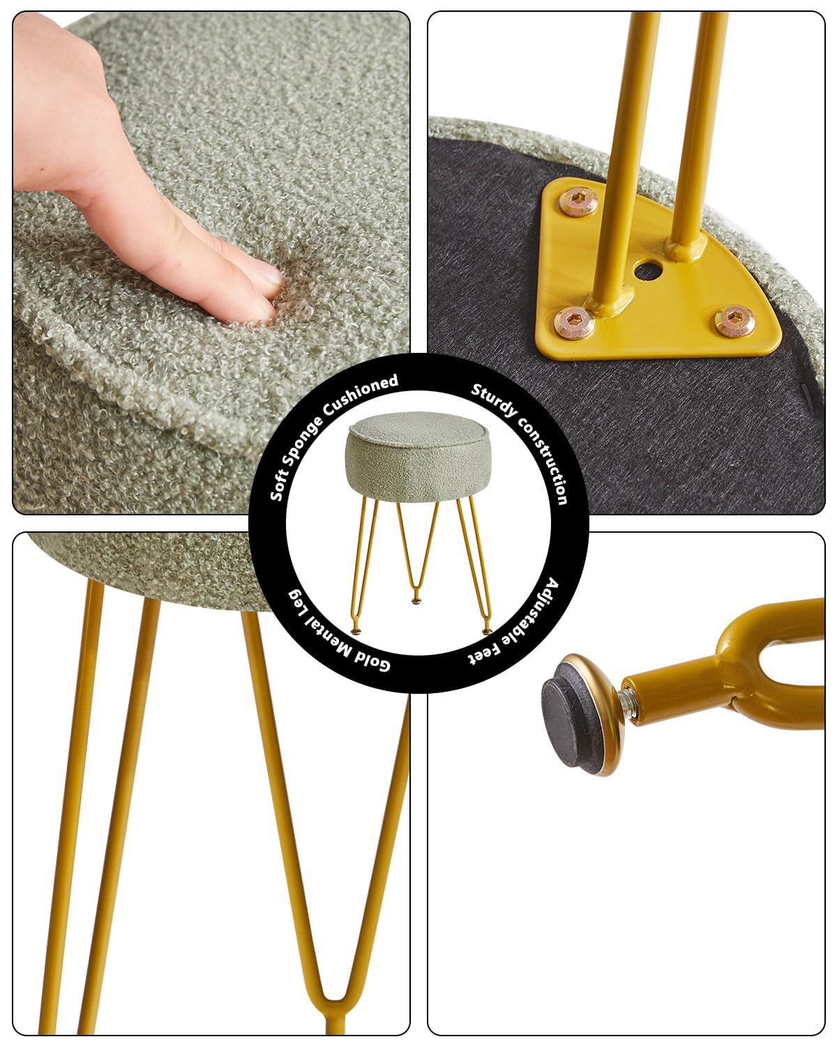 IBUYKE Teddy Velvet Round Footrest Stool Ottoman, Makeup Vanity Stool Side Table, Velvet Dressing Table Seat, Pouf Couch Stool, for Living Room Bedroom, Light Green WBD009D