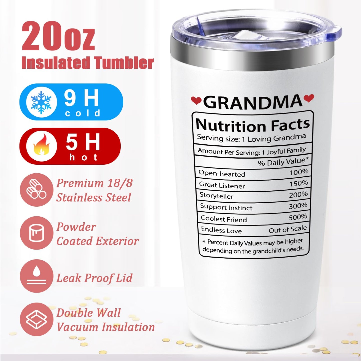 Lifecapido Gifts for Grandparents, Nutrition Facts Grandma Grandpa Tumbler Set, Grandma and Grandpa Christmas Birthday Mothers Day Fathers Day Announcement Gifts for Grandparents, 20oz