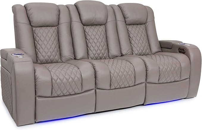 Seatcraft Anthem Italian Leather Sofa w/Fold-Down Table, Living Room, Power Headrest, Power Recline, Gray