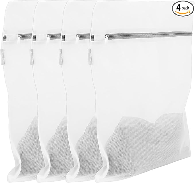 4pcs Mesh Laundry Bags, 39x30cm/15.35x11.81in Delicate Garment Durable Net Washing Machine Bag with Zippers for Socks Blouse Bra Lingerie for Home Travel College Dorm Hotel Apartment (White)