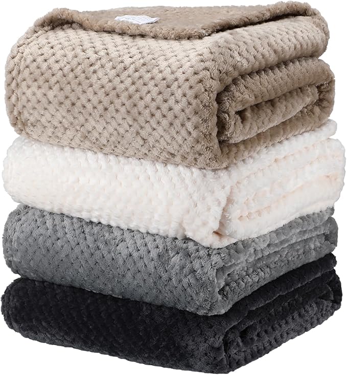 Newwiee 4 Pcs Flanne Fleece Throw Blanket for Bed Couch Large 3D Waffle Textured Soft Blanket Winter Warm Lightweight No S...