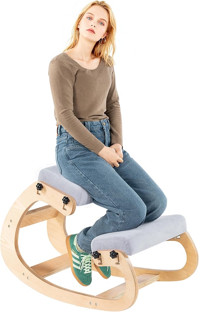 VDNEND Ergonomic Office Kneeling Chair,Wooden Posture Knee Desk Chair for Work,Yoga Rocking Chairs for Relieve Back Pain,Kneel Adjustable Chair for Gaming,Home