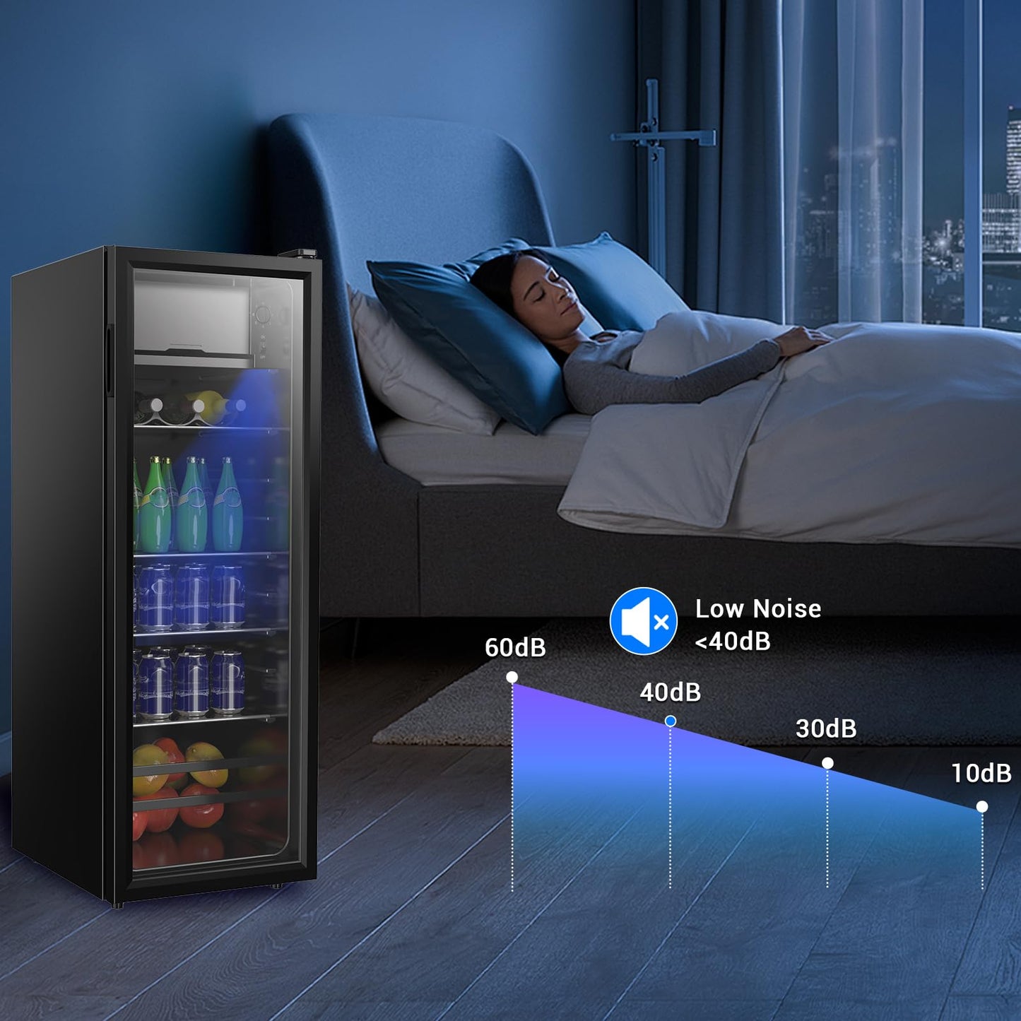 Borcolo Beverage Refrigerator, 180 Can Mini Fridge Glass Door for Soda, Beer or Wine with LED Light, Temperature Control, Compact Mini Bar Adjustable Removable Shelves for Home/Office 4.8 Cu.Ft