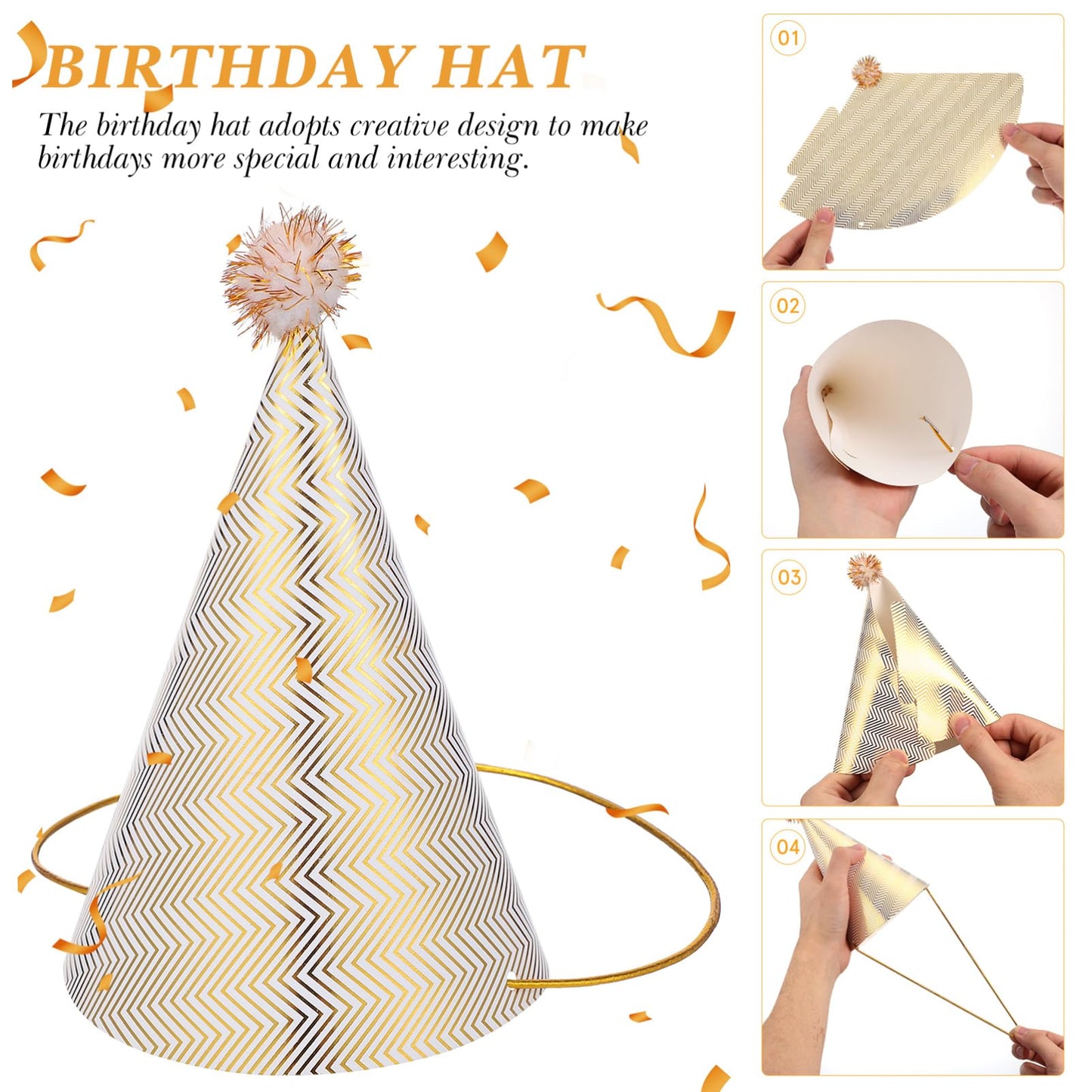 JOINPAYA 36 Pcs Birthday Party Set: Black Gold Cone Hats for Kids Including 12 Paper Hats and 24 Noise Makers, Happy Birthday Supplies