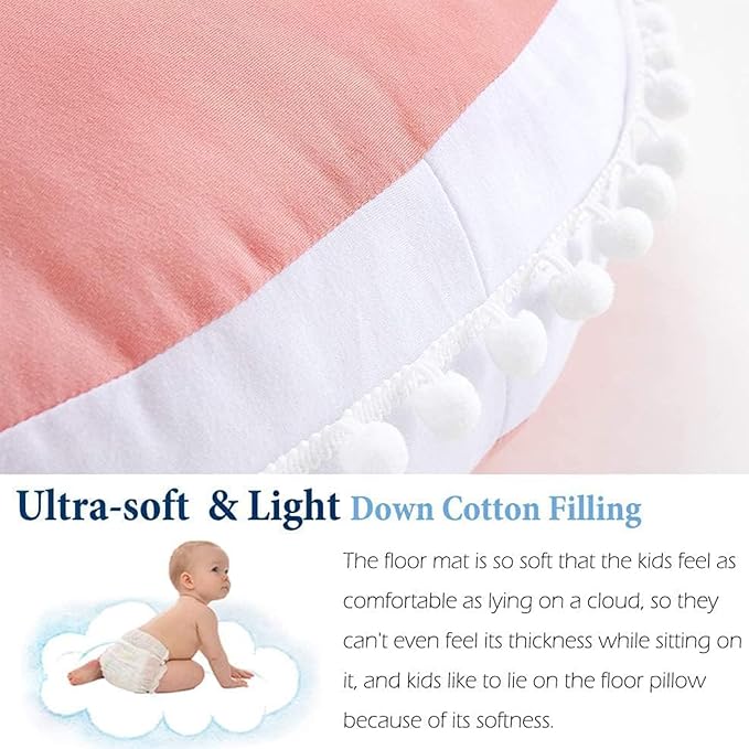 Kishome Large Floor Pillow Kids Round Floor Cushion Seating, 35 inches Big Circle Pillow, Round Pillows Seating for Children, Oversized Mat for Reading Nook Teepee Playroom Nursery Canopy Pink