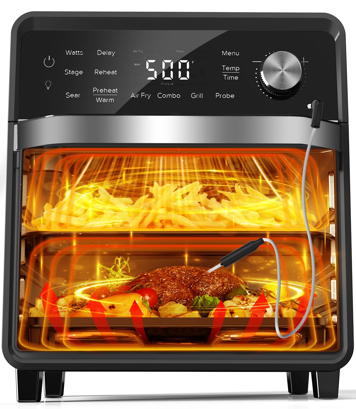 Nuwave Plug-In Grill Air Fryer Oven Combo w/Sheath Heaters, Authentic Char Flavor, 2026 New Convection System, 2X More Even, 100 Presets, Smarter Probe, 50-550°F, Stainless Steel