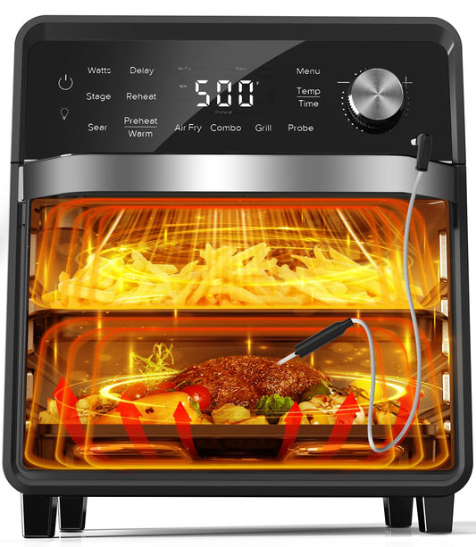 Nuwave Plug-In Grill Air Fryer Oven Combo w/Sheath Heaters, Authentic Char Flavor, 2026 New Convection System, 2X More Even, 100 Presets, Smarter Probe, 50-550°F, Stainless Steel