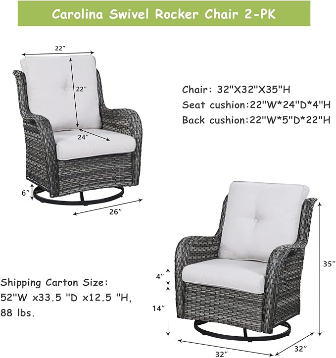 Rilyson Wicker Rocking Chair Swivel Chairs - 2 Piece Rocker Patio Chairs Set Rattan Rocking Chair for Outdoor Porch Deck Garden Backyard (Mixed Grey/Beige)