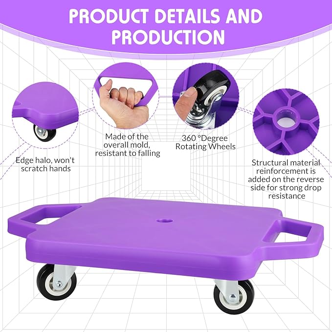 Deekin 12 Pcs Scooter Boards with Handles Bulk for Christmas Family Games Plastic Floor Sitting Scooter for Kids Children Gym Indoor Outdoor Activities Play and Daycare Supplies (Macaron Colors)