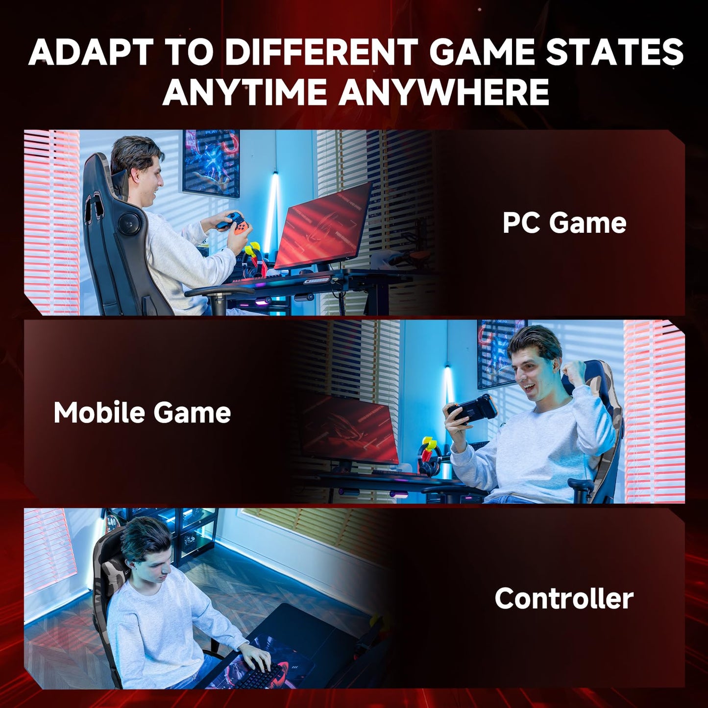 GTPLAYER Gaming Chair,Gamer Chair with Bluetooth and Adjustable Backrest,Seat Height Adjustable Computer Chairs with 3D Armrests,Video Game Chair with Footrest Speakers (Camouflage)