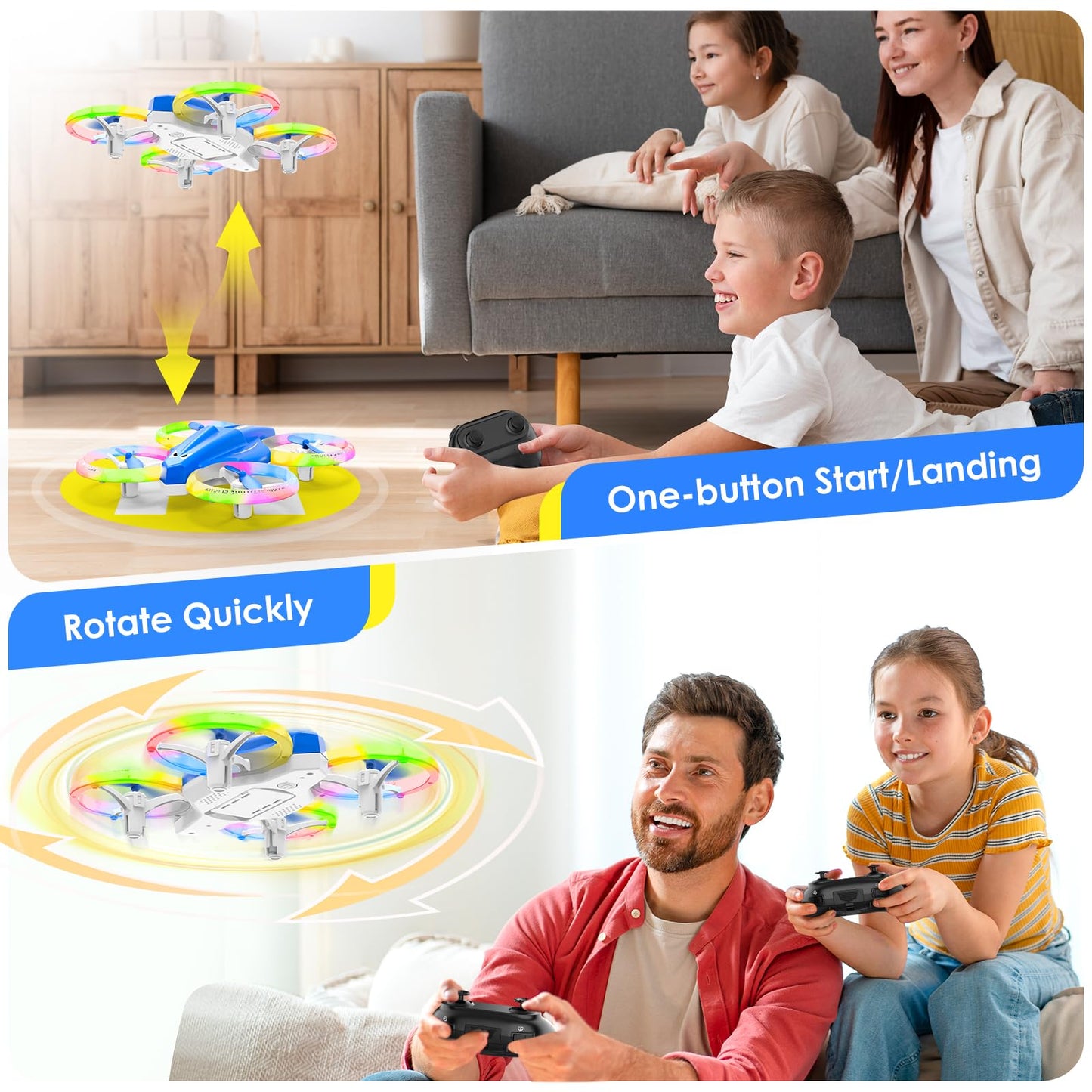 Lisoco Drone, Mini Drone for Kid and Beginner with Led Light, Small Indoor Rc Drone with 360 Flip, 2 Batteries, One Key Take Off Landing, Kids Flying Toy Gift for Boy and Girl（Dark Blue)